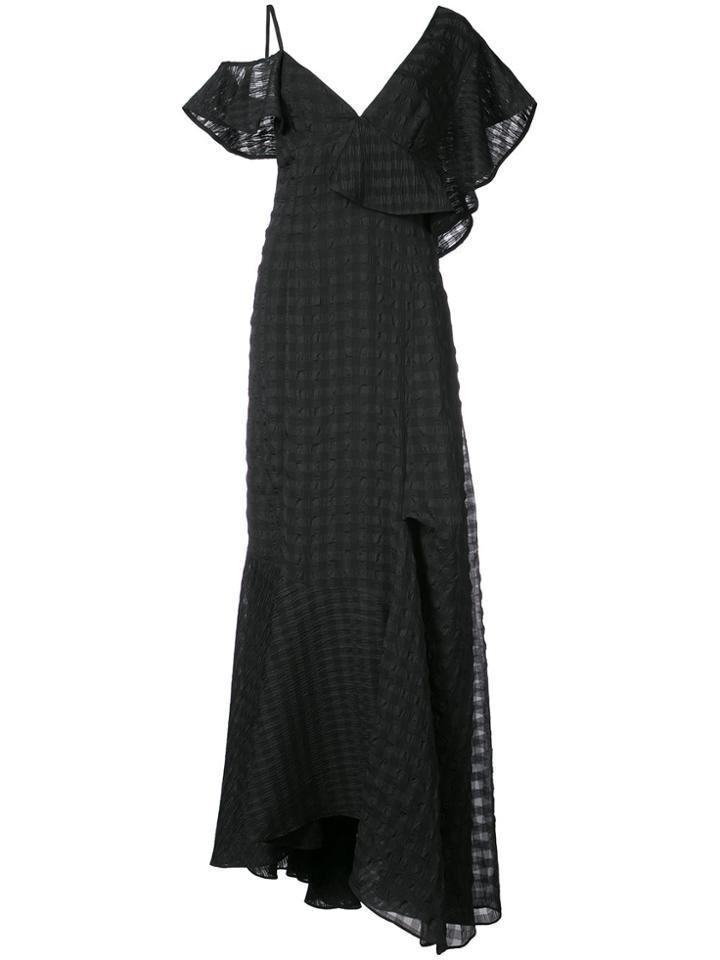 Adeam Asymmetric Pleated Ruffled Gown - Black