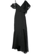 Adeam Asymmetric Pleated Ruffled Gown - Black