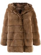 Liska Mink Fur Hooded Jacket - Brown