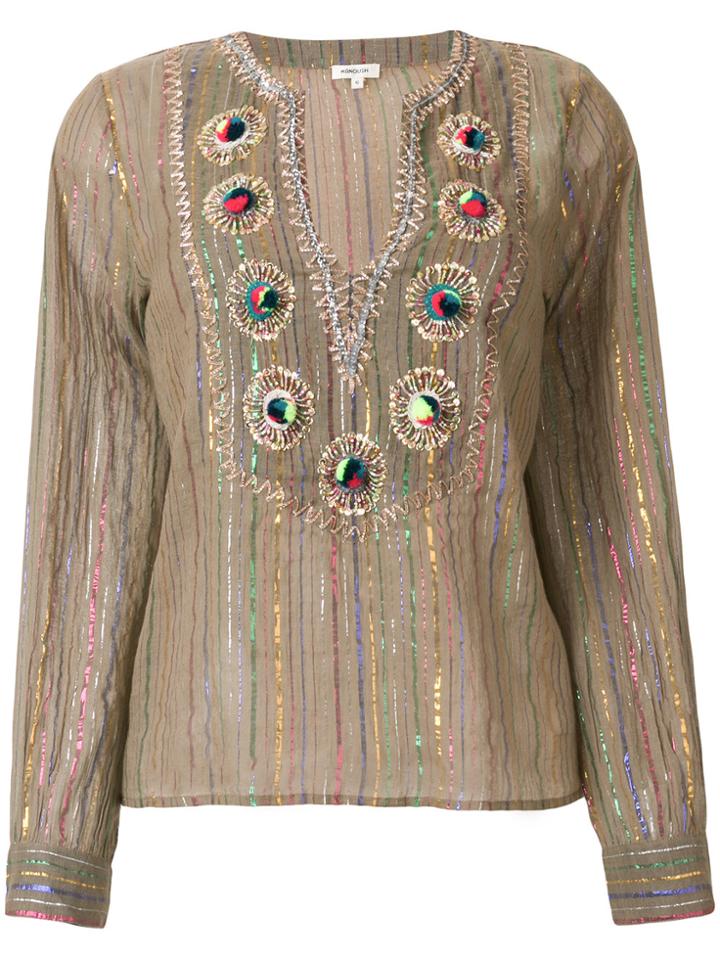 Manoush Lurex Striped Embroidered Blouse - Brown