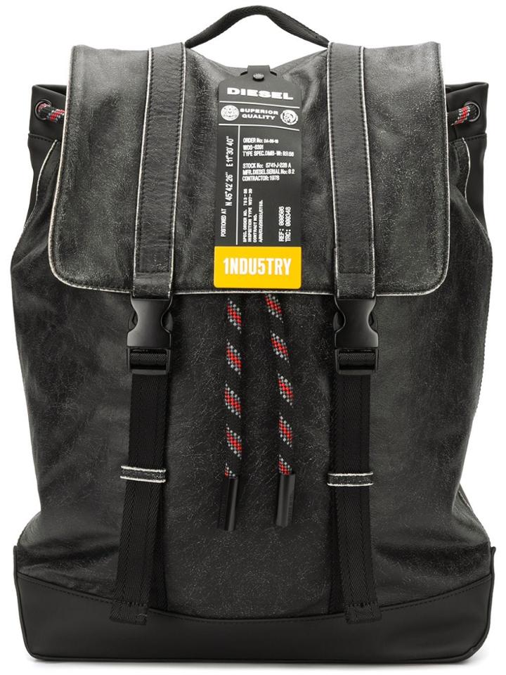 Diesel Crinkle-leather Backpack - Black