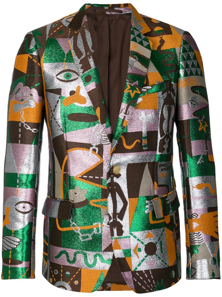 Walter Van Beirendonck Abstract Print Metallic Blazer - Multicolour