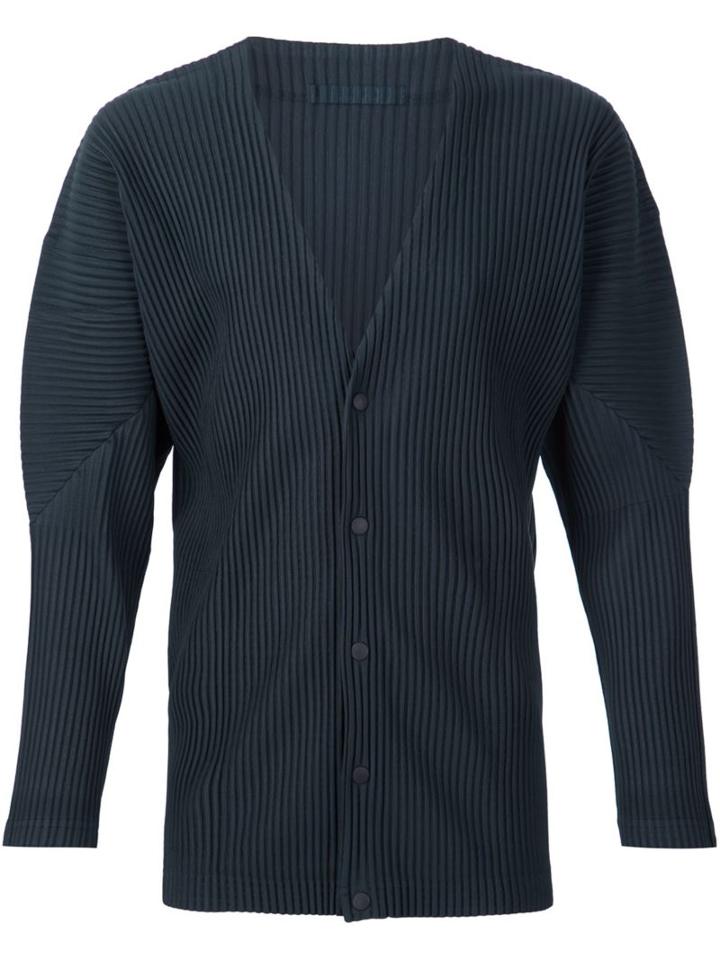 Homme Plissé Issey Miyake Snap Button Pleated Cardigan, Men's, Size: 4, Green, Polyester