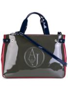 Armani Jeans Embossed Logo Large Tote, Women's, Green, Polyester/viscose/pvc