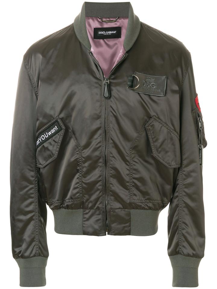 Dolce & Gabbana Patch Bomber Jacket - Green