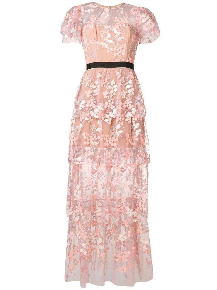 Self-portrait Floral Tiered Dress - Blue