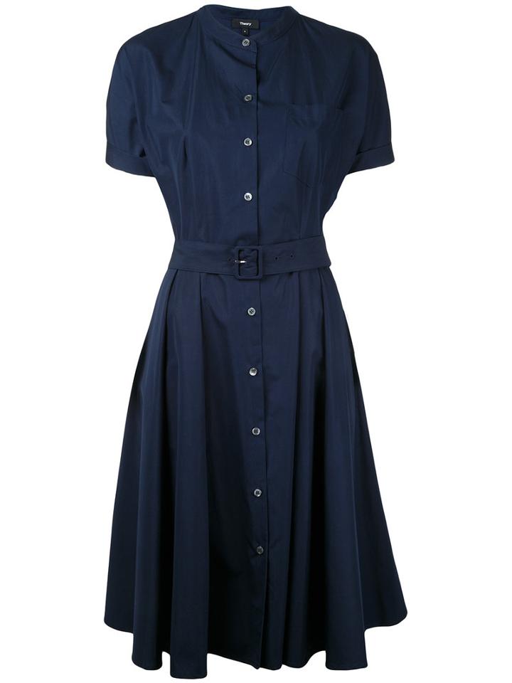 Theory Belted Shirt Dress, Women's, Size: 4, Blue, Cotton
