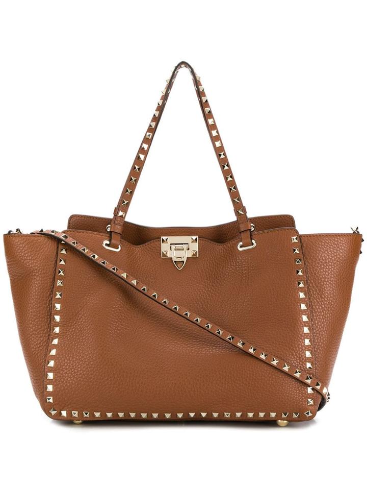 Valentino Valentino Garavani Rockstud Rolling Trapeze Tote - Brown