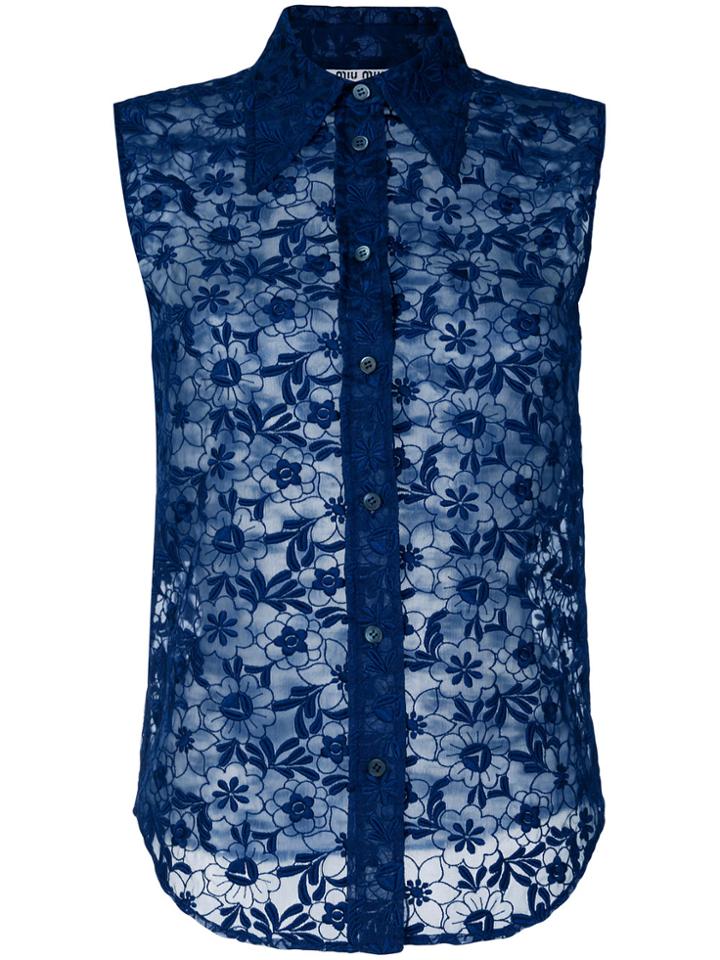 Miu Miu Embroidered Floral Lace Shirt - Blue