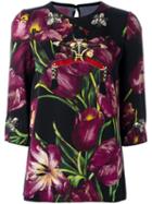 Dolce & Gabbana Tulip Print Blouse, Women's, Size: 42, Purple, Silk/spandex/elastane