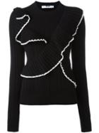 Msgm Ruffled Front Sweater, Women's, Size: Medium, Black, Virgin Wool