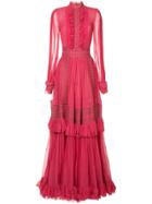 Costarellos Paneled Lace Sheer Gown - Red