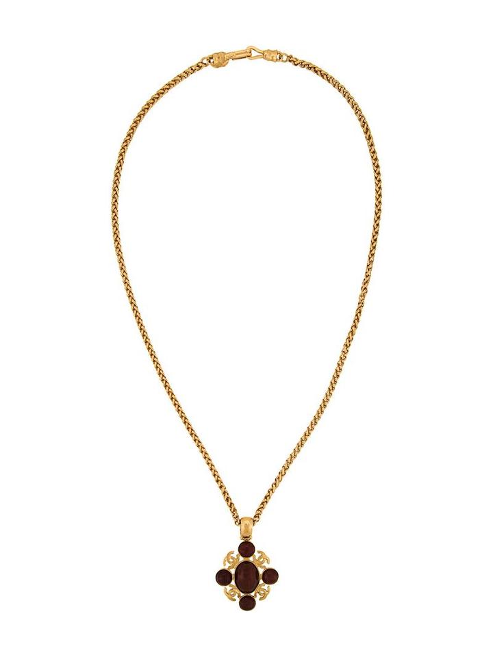 Chanel Vintage Cc Logo Stone Necklace, Women's, Metallic