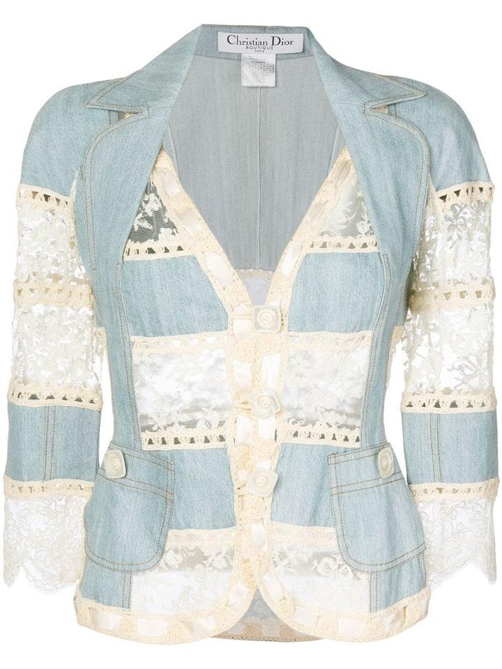 Christian Dior Pre-owned Lace And Crochet Insert Jacket - Blue