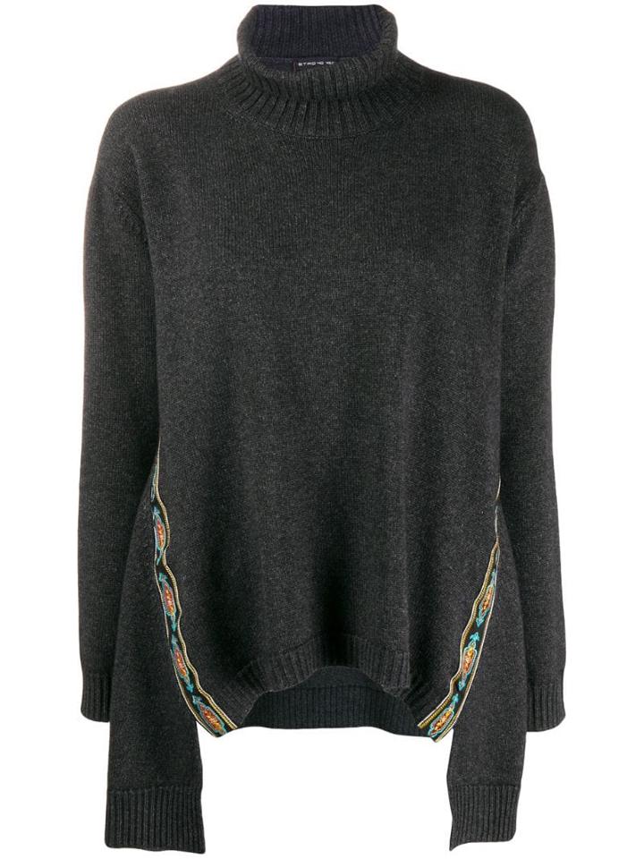 Etro Embroidered Trim Poncho - Grey