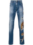 Philipp Plein Straight Leg Tiger Jeans - Blue