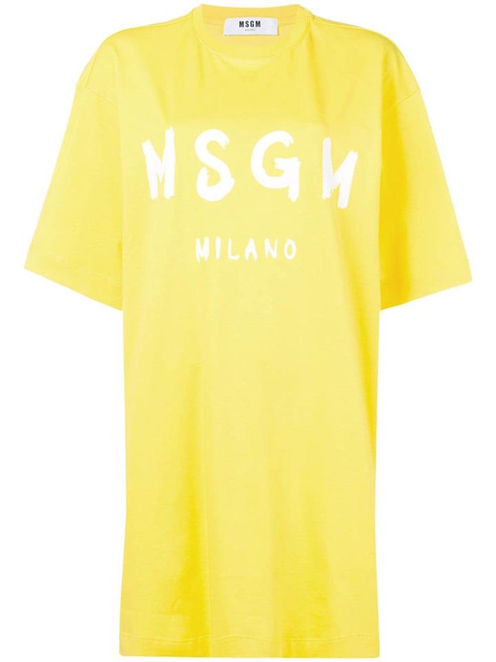 Msgm Logo Print T-shirt Dress - Yellow