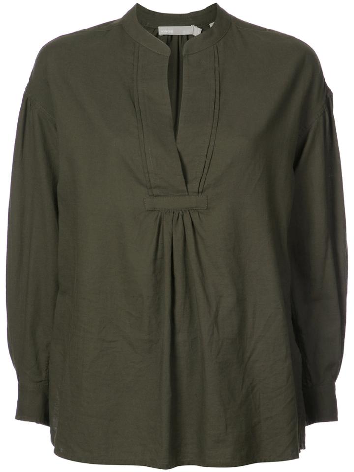 Vince Shirred V-neck Blouse - Green