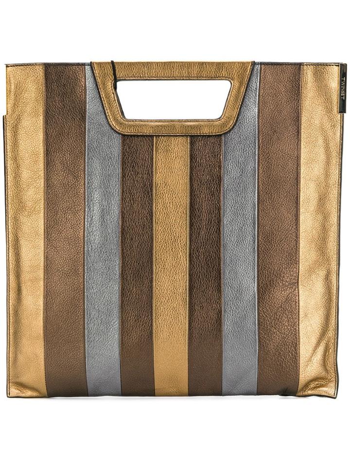 Twin-set Striped Tote - Brown