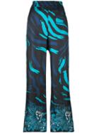Versus Printed Wide Leg Trousers, Women's, Size: 42, Blue, Silk/viscose/polyamide/spandex/elastane