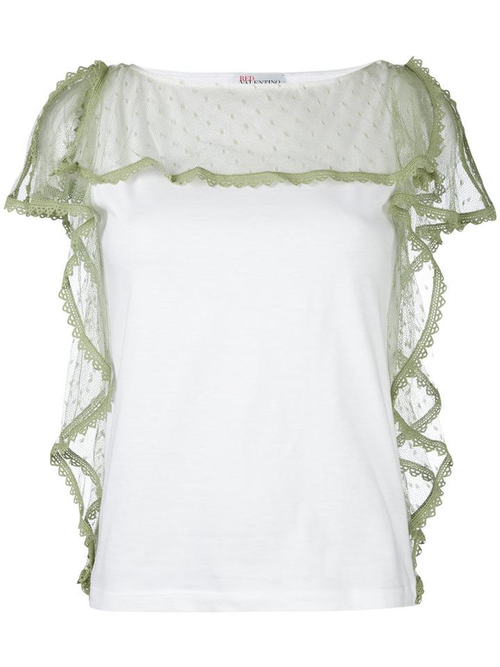 Red Valentino Lace Trimmed T-shirt, Women's, Size: Xs, White, Cotton/polyamide
