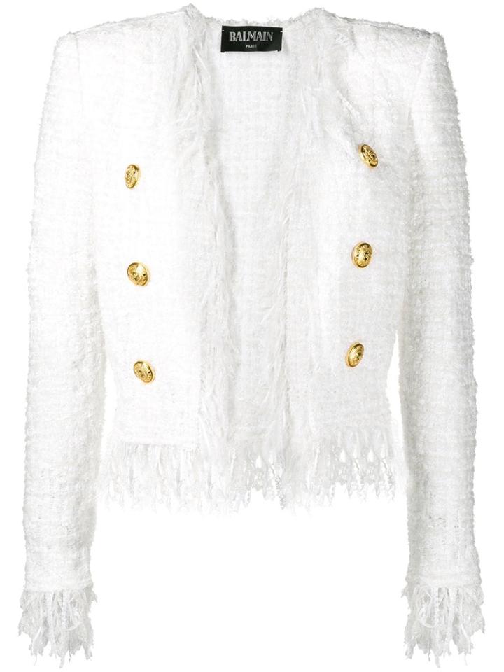 Balmain Frayed Tweed Jacket - White