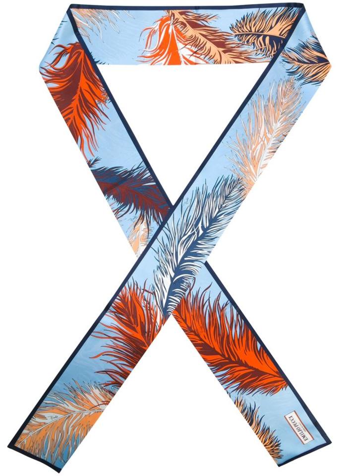 Emilio Pucci Feather Print Scarf, Women's, Blue, Silk