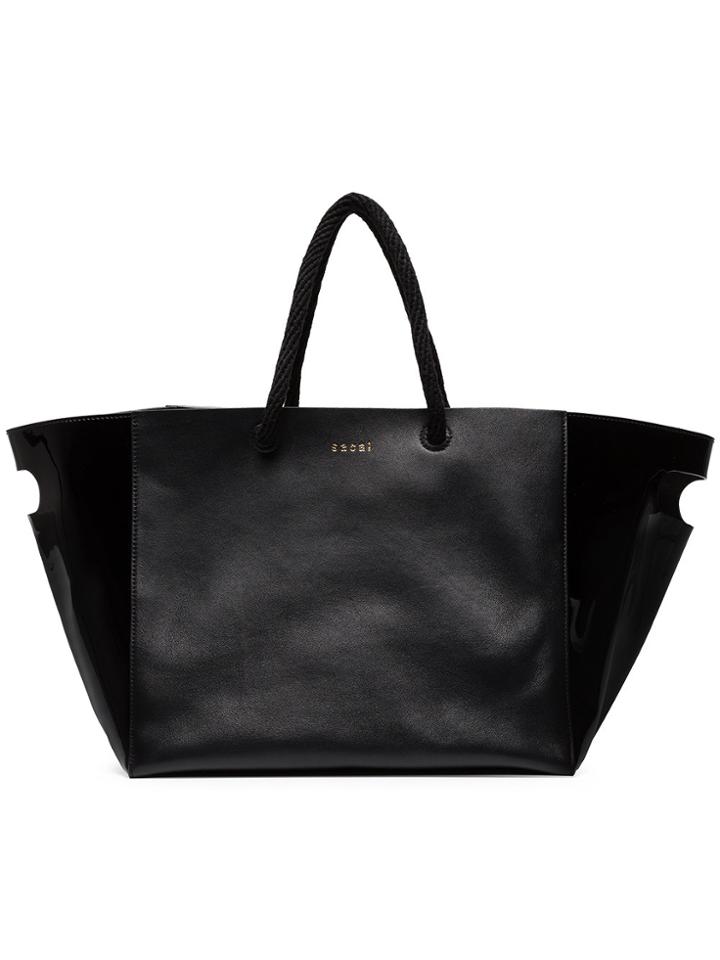 Sacai Large Slogan Embossed Tote Bag - Black