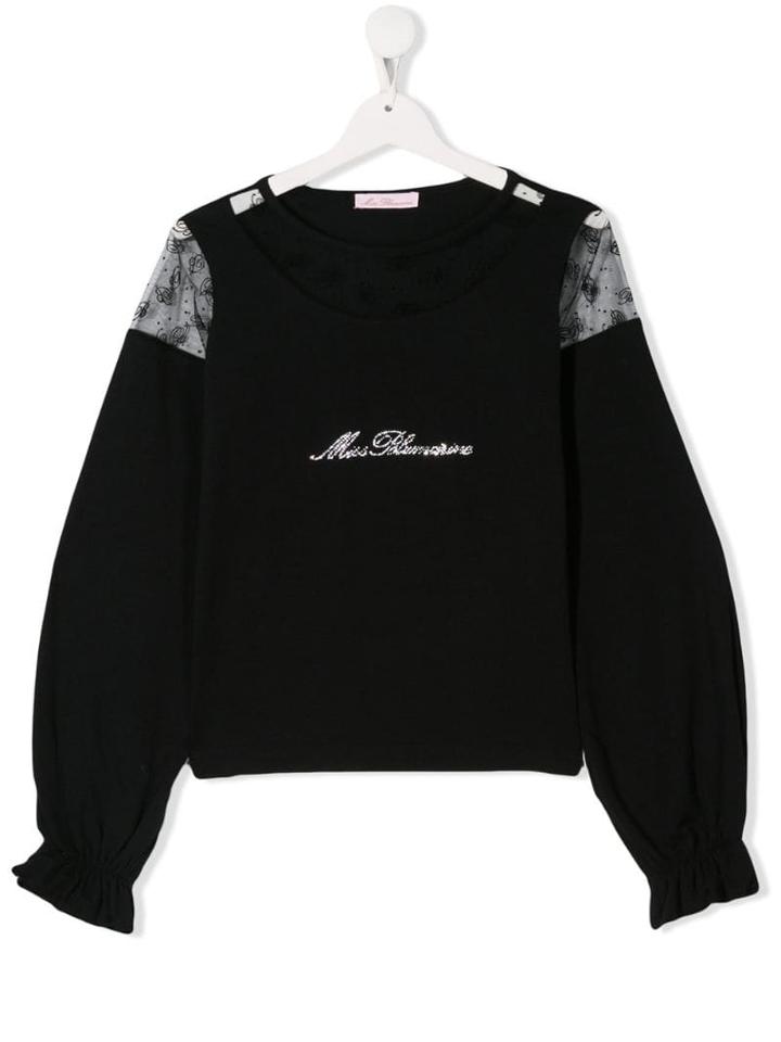 Miss Blumarine Teen Sheer Panel Sweatshirt - Black