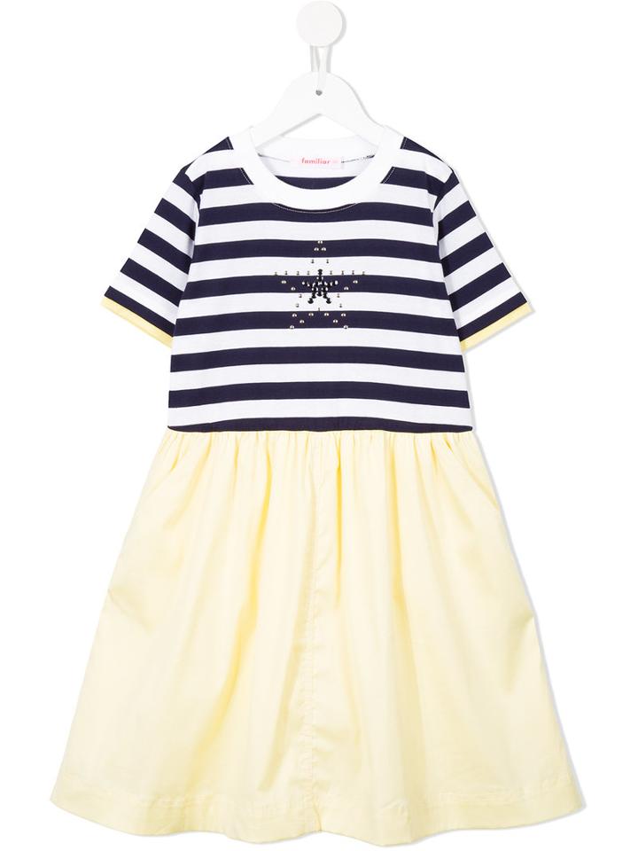 Familiar - Striped Flared Dress - Kids - Cotton - 10 Yrs, Yellow/orange