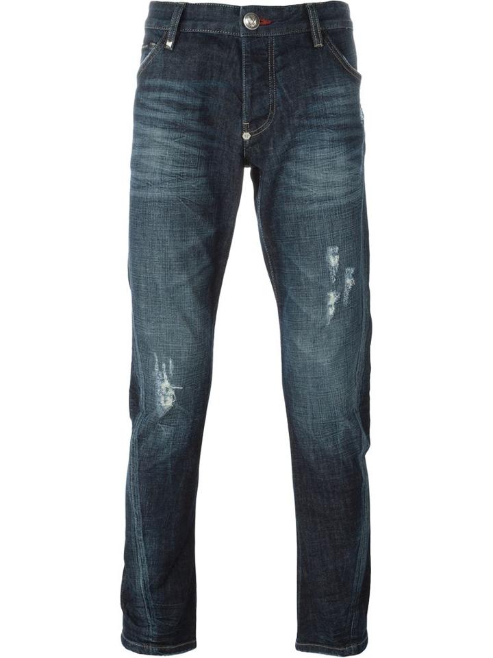 Philipp Plein Illegal Fight Club Jeans, Men's, Size: 32, Blue, Cotton/spandex/elastane