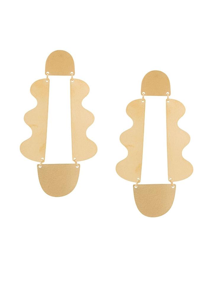 Annie Costello Brown Large Wavy Earrings - Metallic