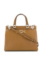 Gucci Structured Logo Plaque Tote Bag - Brown