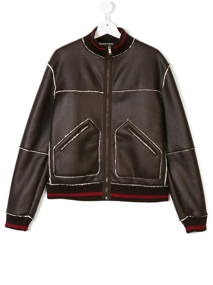 Dondup Kids Faux Leather Bomber Jacket - Brown
