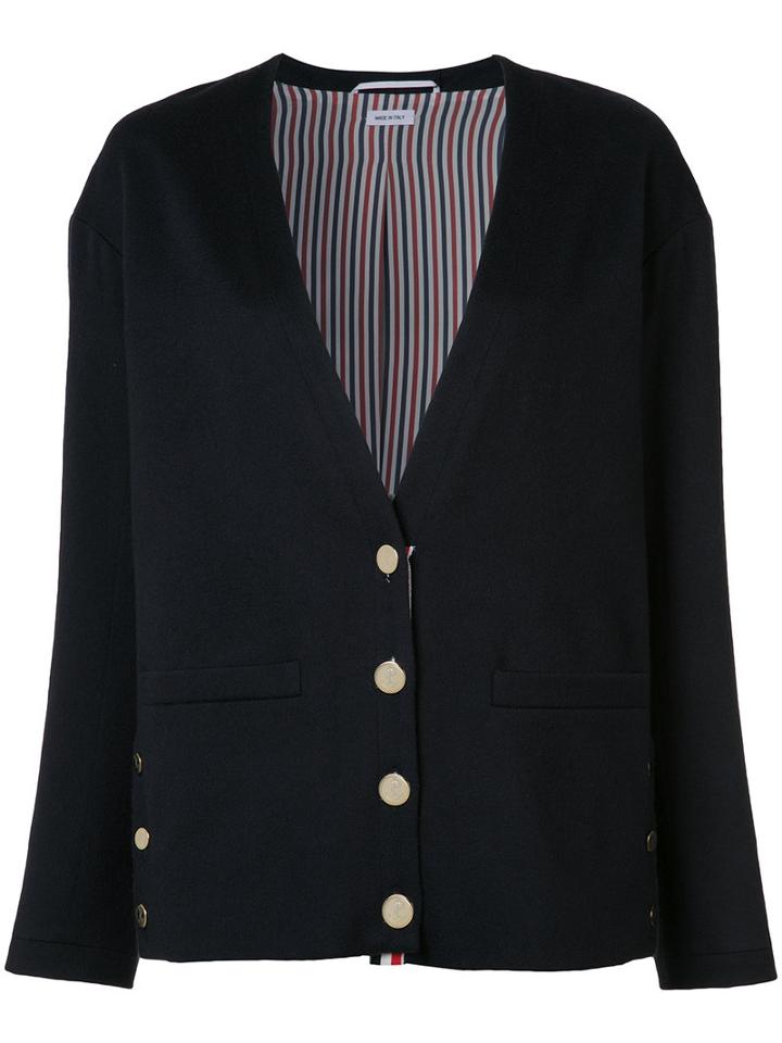 Thom Browne Rear Crab Patch Cardigan, Women's, Size: 40, Blue, Silk/cashmere