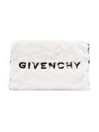 Givenchy Black And White Logo Embroidered Faux Fur Pouch
