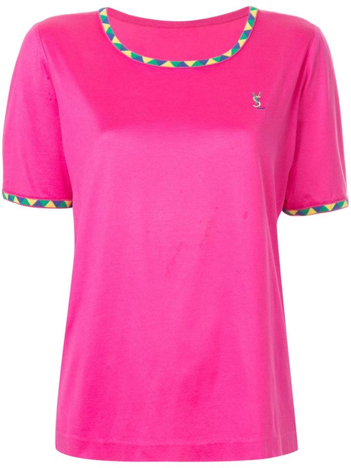Yves Saint Laurent Vintage Logo Embroidered T-shirt - Pink & Purple
