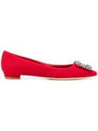 Manolo Blahnik Tweed Hangisi Flats - Red