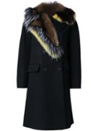 Ermanno Scervino Fur Collar Coat, Women's, Size: 44, Black, Virgin Wool/angora/wool