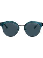 Burberry Check Detail Round Half-frame Sunglasses - Blue