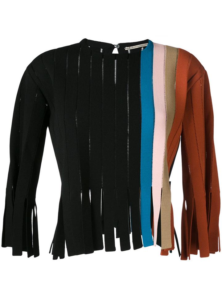 Marco De Vincenzo Stripe Fringe Detail Sweater, Women's, Size: 42, Black, Viscose/polyester