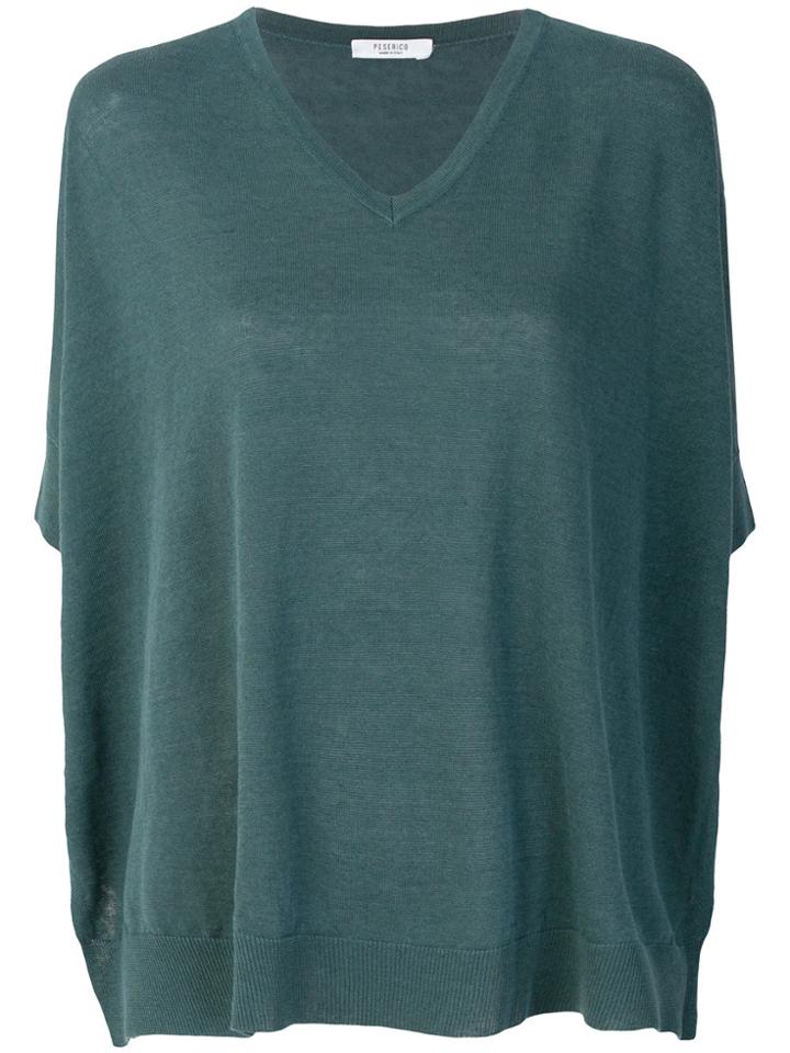 Peserico Loose V-neck Jumper - Green