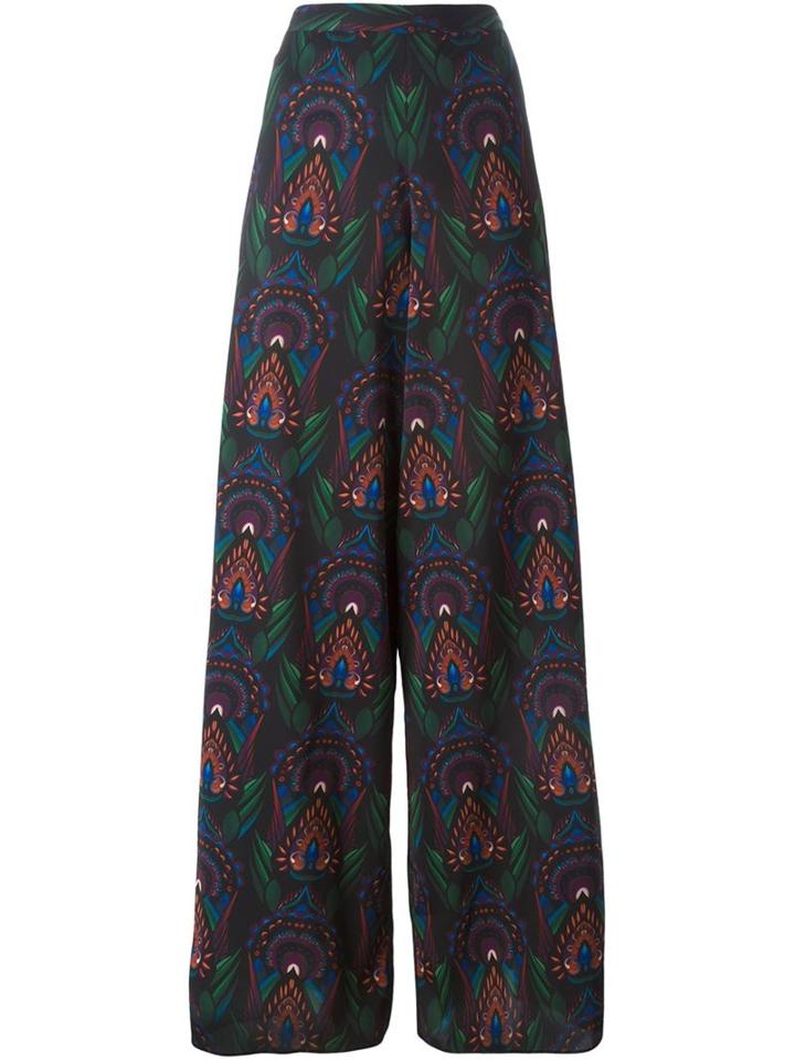 Alice+olivia Printed Wide Leg Trousers, Women's, Size: 6, Black, Elastodiene/polyester
