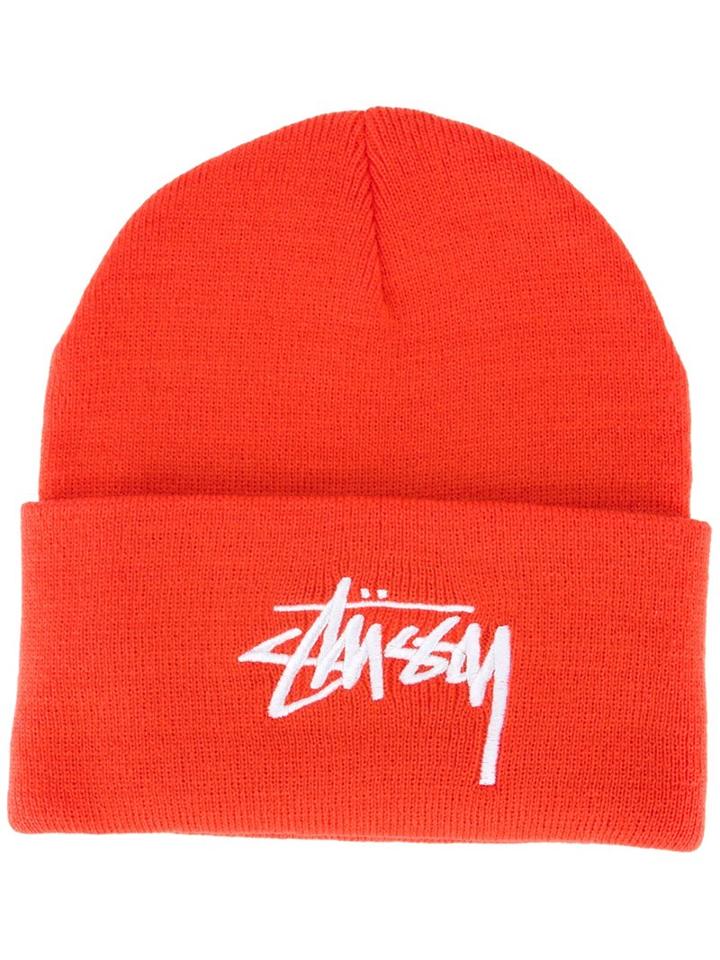 Stussy Logo Folded Beanie, Men's, Yellow/orange, Acrylic