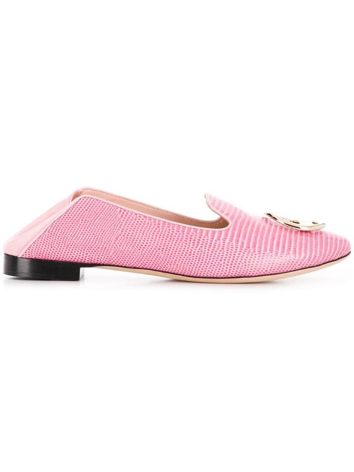 Emilio Pucci Pink Lizard Effect Logo Loafers