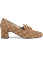 Gucci Gg Canvas Mid-heel Pump With Double G - Neutrals