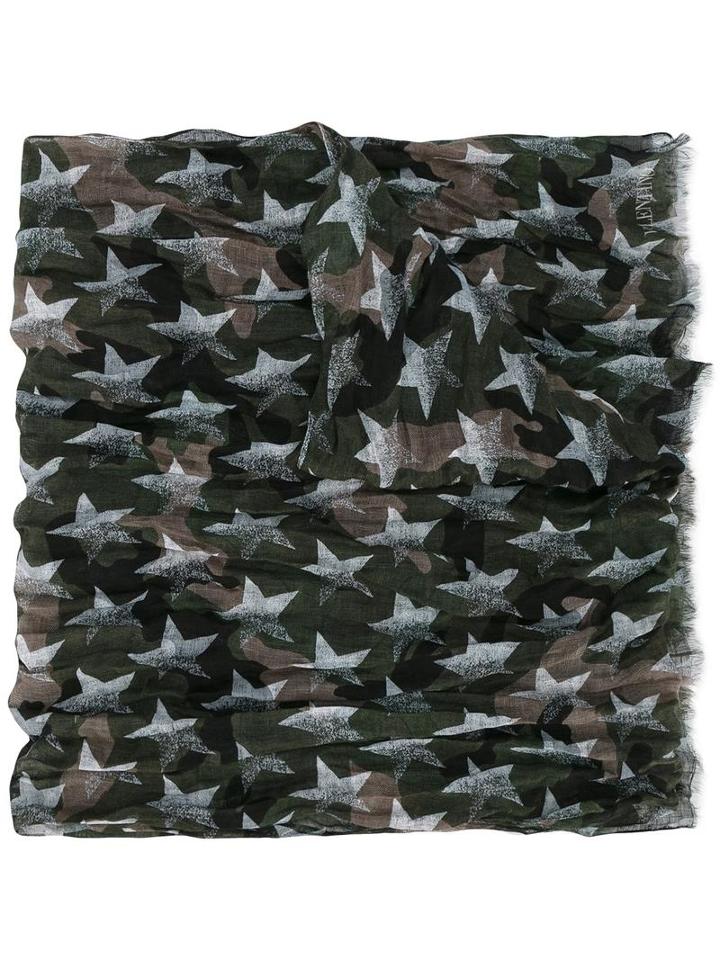Valentino Star Print Camouflage Scarf, Men's, Green, Linen/flax
