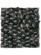 Valentino Star Print Camouflage Scarf, Men's, Green, Linen/flax