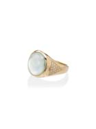 Jacquie Aiche 14kt Yellow Gold Pavé Round Aquamarine Signet Ring -