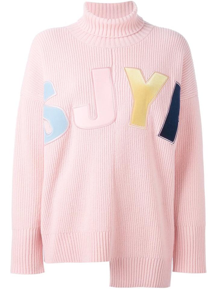 Steve J & Yoni P Logo Initials Turtleneck Sweater, Women's, Size: Small, Pink/purple, Nylon/wool